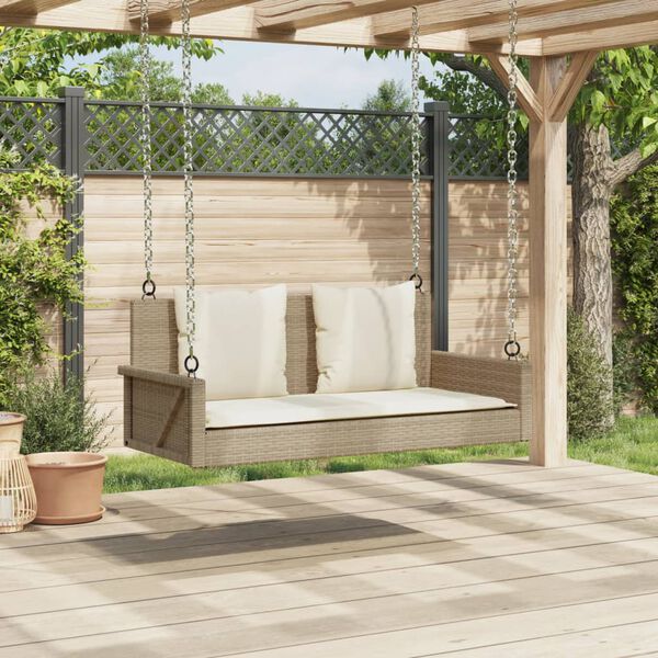 vidaXL Schommelbank met kussens 119x56x48 cm poly rattan beige
