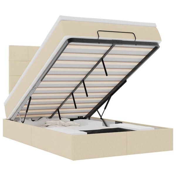 vidaXL Ottoman bed met matras en LED's 120x190cm stof cr&egrave;mekleurig