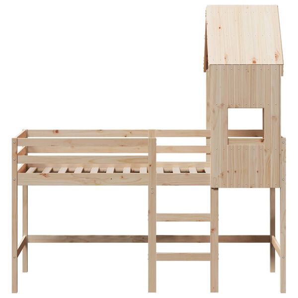 vidaXL Halfhoogslaper met ladder en bedhuis grenenhout 90x190 cm