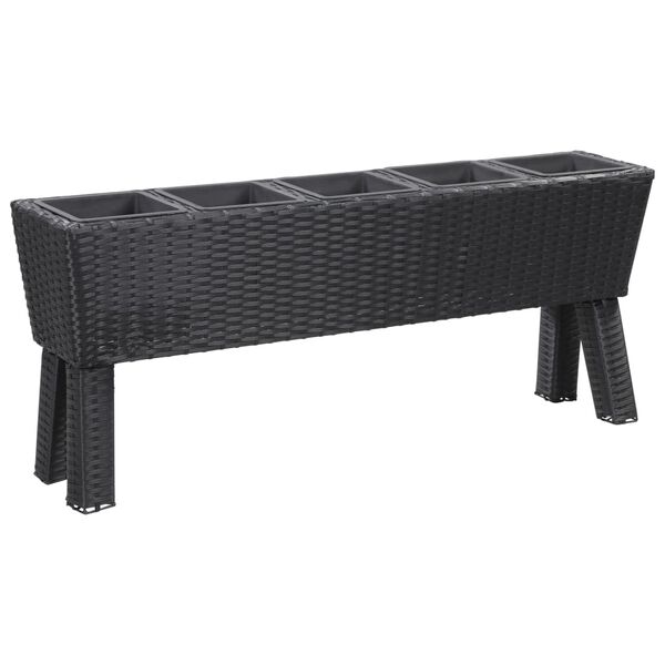 vidaXL Plantenbak verhoogd met 5 potten 118x25x50 cm poly rattan zwart