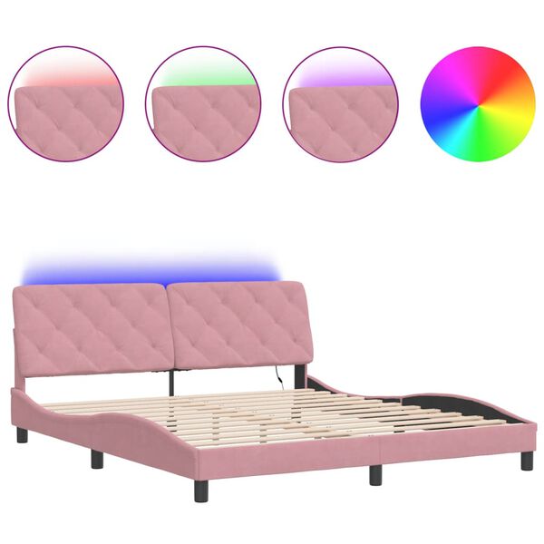 vidaXL Bedframe met LED zonder matras fluweel roze 180x200 cm