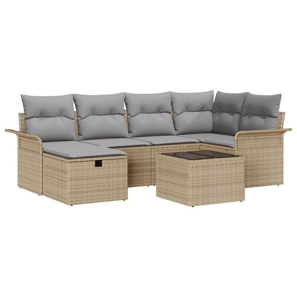 vidaXL Tuin Sofa Set met kussen 7 pcs Beige en Licht Grijs poly rattan