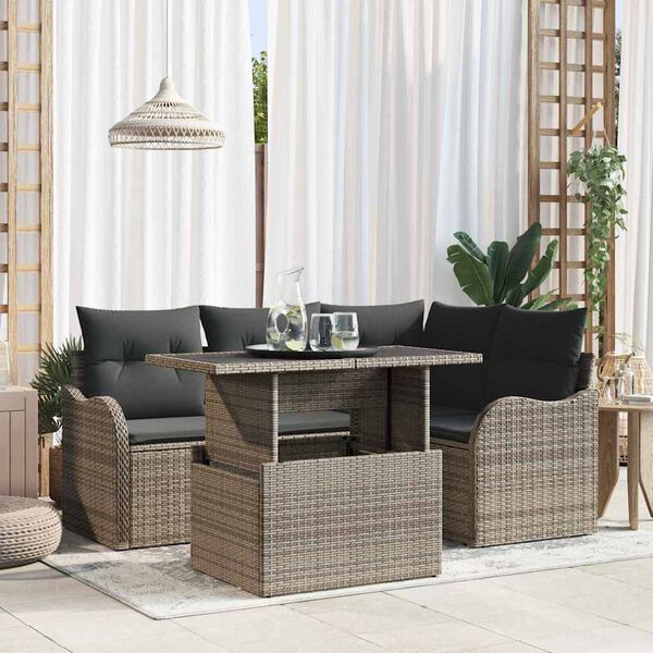 vidaXL Tuin Sofa Set met kussen met kussen 5 pcs Grijs Poly Rattan