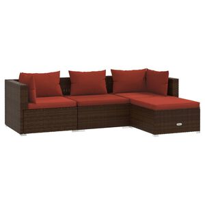 vidaXL 4-delige Loungeset met kussens poly rattan bruin