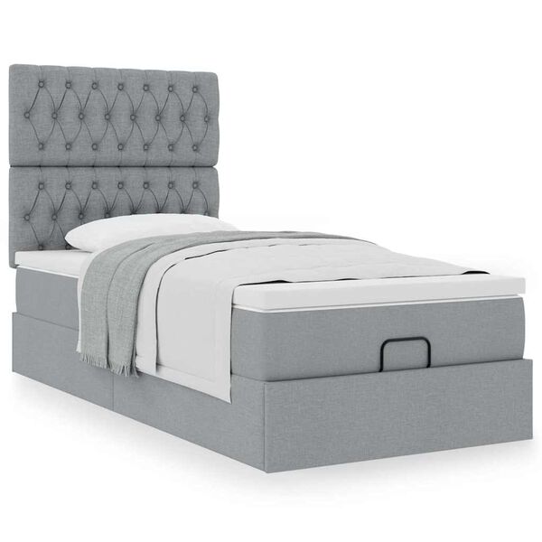 vidaXL Ottoman bed met matras 90x190cm stof lichtgrijs