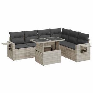 vidaXL 7-delige Loungeset met kussens poly rattan lichtgrijs