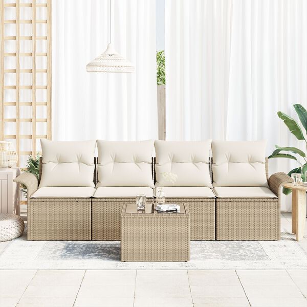 vidaXL Tuin Sofa Set met kussen 5 pcs Beige en Cr&egrave;me poly rattan