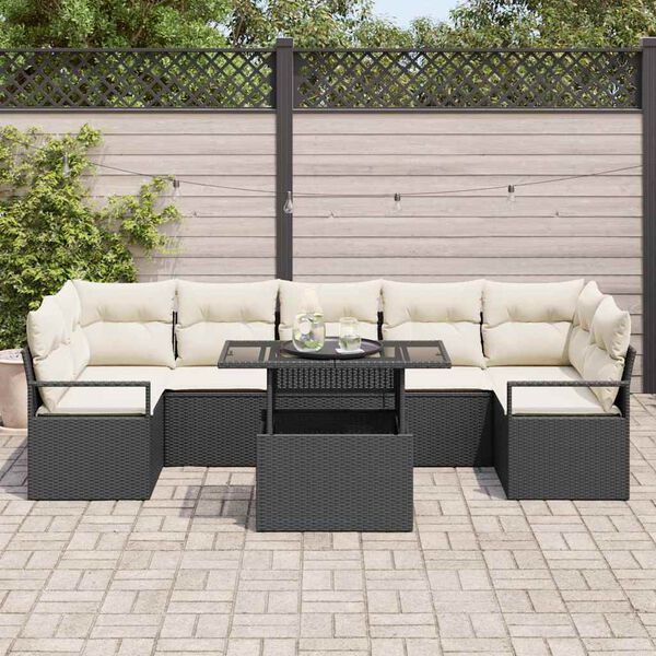 vidaXL Tuin Sofa Set met kussen 8 pcs Zwart en cr&egrave;me poly rattan