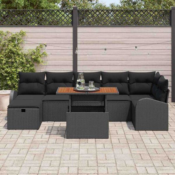 vidaXL Tuin Sofa Set 8 pcs Zwart poly rattan