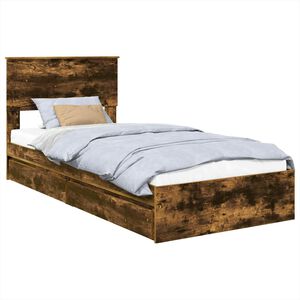 vidaXL Opslag bed met lade Gerookt eiken 90 x 200 cm Bewerkt hout