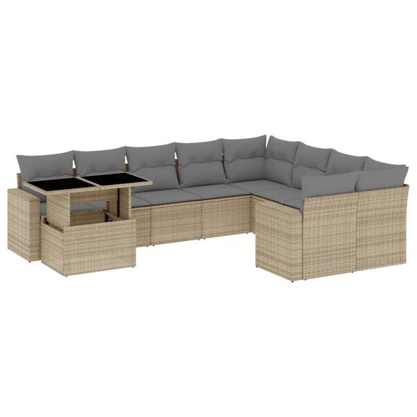 vidaXL 10-delige Loungeset met kussens poly rattan beige