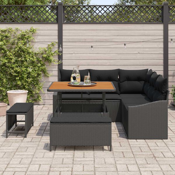 vidaXL Tuinbankenset met kussen 8 pcs Zwart poly rattan