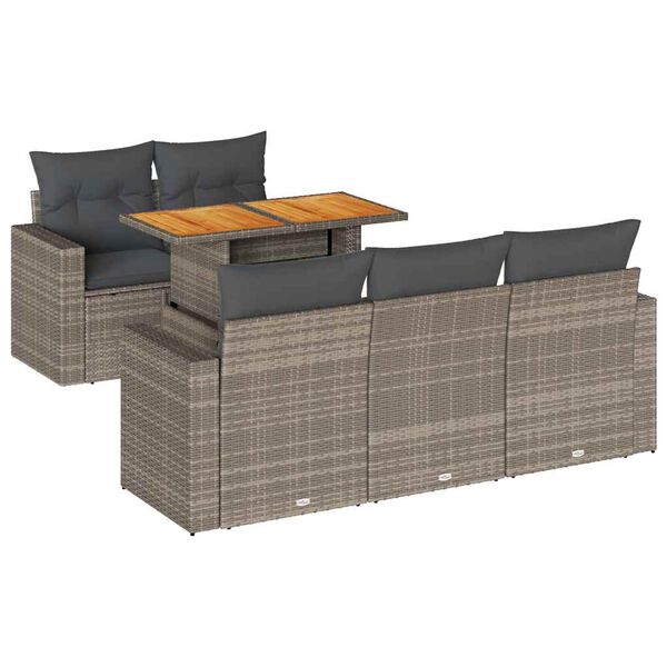 vidaXL 6-delige Loungeset met kussens poly rattan grijs