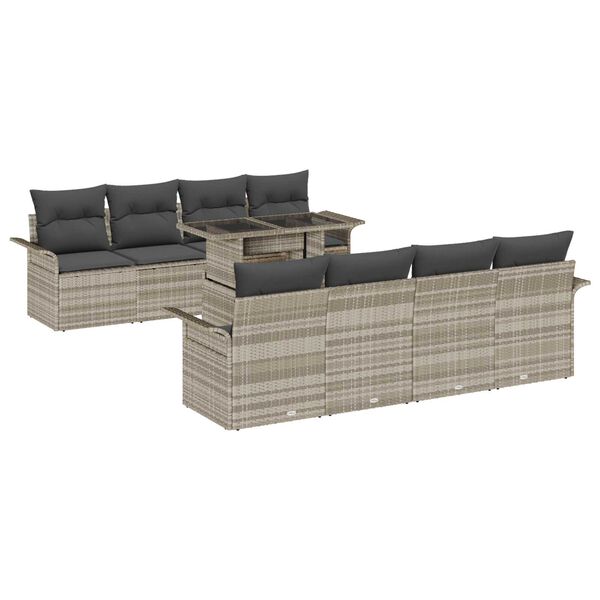 vidaXL Tuin Sofa Set met kussen 9 pcs Lichtgrijs poly rattan