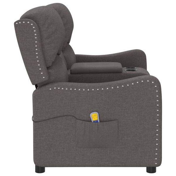 vidaXL Massagestoel 2-zits verstelbaar bekerhouders stof donkergrijs