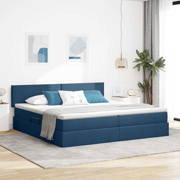 vidaXL Opbergbed met LED met matras met LED Blauw 200 x 200 cm Stof