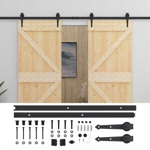 vidaXL Schuifdeur 2 pcs Naturel en Zwart Massief grenenhout