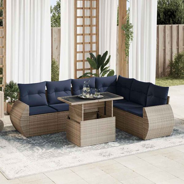 vidaXL 7-delige Loungeset met kussens poly rattan acacia grijs