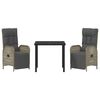 vidaXL Tuin eettafelset met kussen 3 pcs Grijs poly rattan