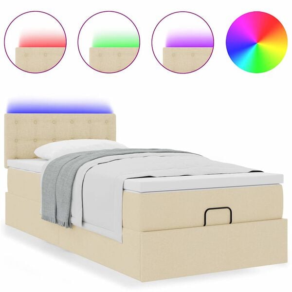 vidaXL Ottoman bed met matras en LED's 80x200cm stof cr&egrave;mekleurig