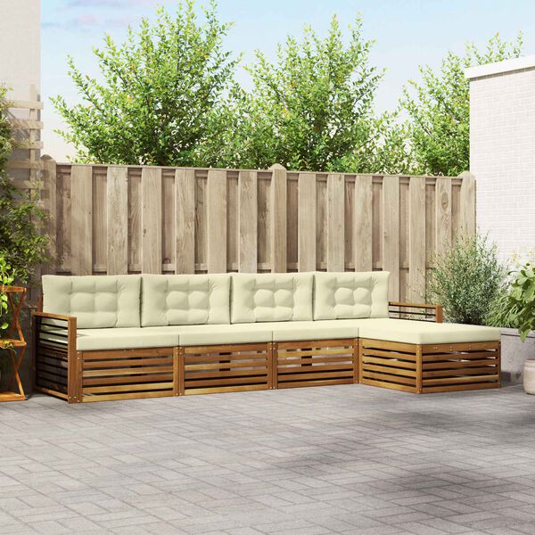 vidaXL Buiten bankenset met kussen 5 pcs Natuurlijk en Cr&egrave;me