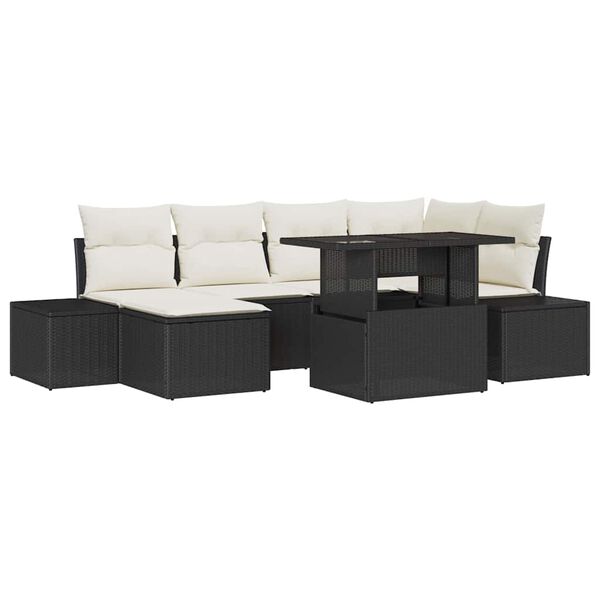 vidaXL Tuin Sofa Set met kussen 7 pcs Zwart en cr&egrave;me