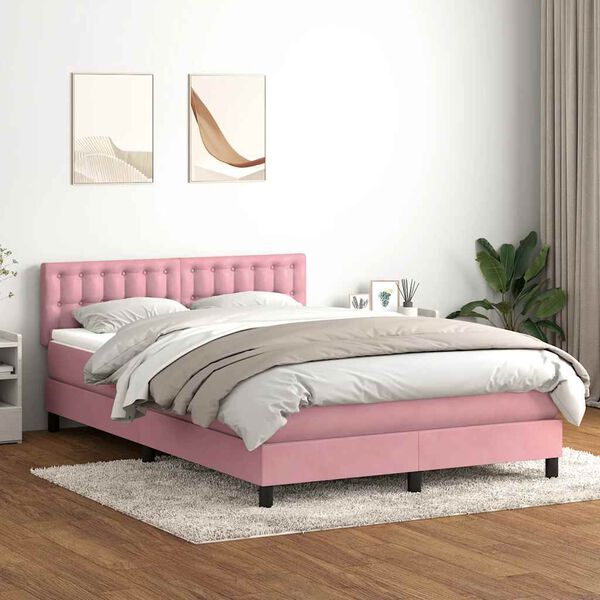 vidaXL Boxspring met matras fluweel roze 160x210 cm