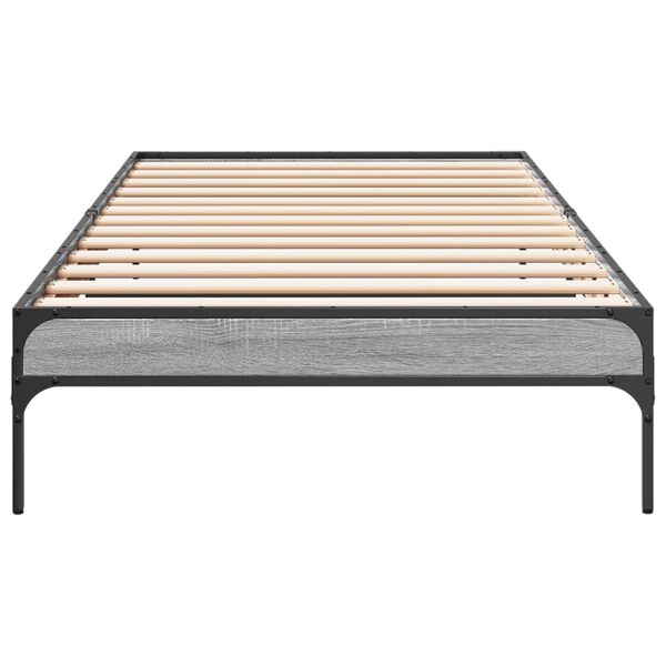 vidaXL Bedframe bewerkt hout en metaal grijs sonoma eiken 90x200 cm