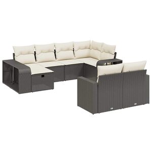vidaXL 10-delige Loungeset met kussens poly rattan zwart