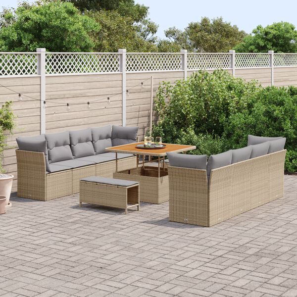 vidaXL Tuin Sofa Set met kussen met opslag 11 pcs beige en lichtgrijs