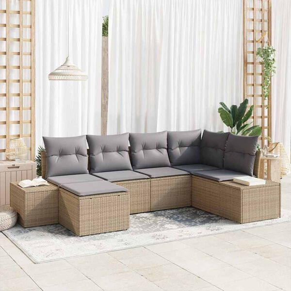 vidaXL Tuin Sofa Set met kussen 6 pcs Beige en Grijs poly rattan