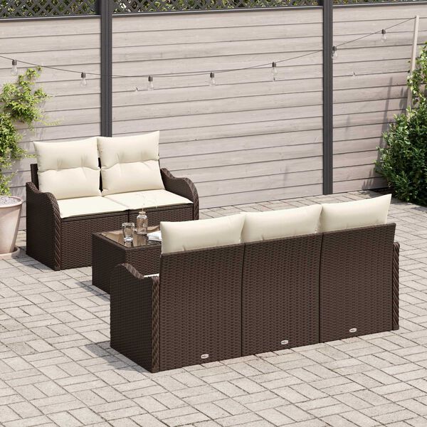 vidaXL Tuin Sofa Set 6 pcs Bruin en Crème Poly rattan, staal en glas