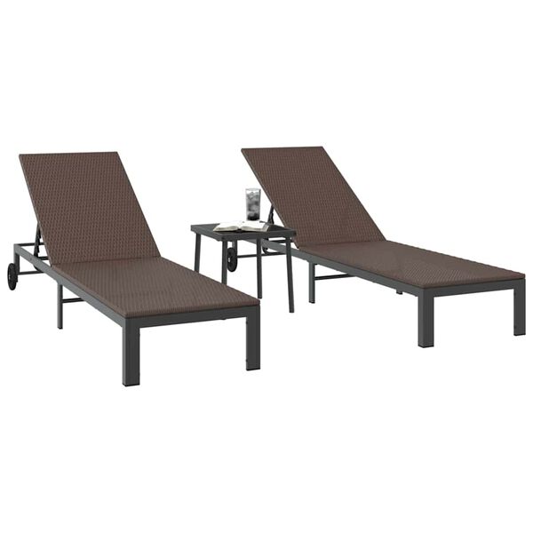 vidaXL Ligstoel met kussen 3 pcs Bruin 40 x 39 x 40.5cm poly rattan