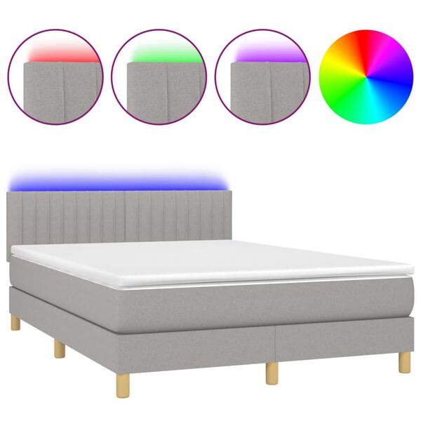 vidaXL Boxspring met matras en LED stof lichtgrijs 140x190 cm