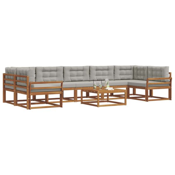 vidaXL Buiten bankenset met kussen 8 pcs Natuurlijk en Lichtgrijs