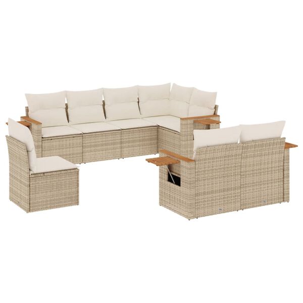 vidaXL 8-delige Loungeset met kussens poly rattan beige