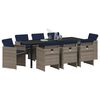 vidaXL Tuin eettafelset met kussen 9 pcs Grijs poly rattan