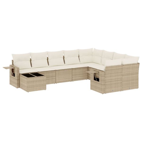 vidaXL 10-delige Loungeset met kussens poly rattan beige