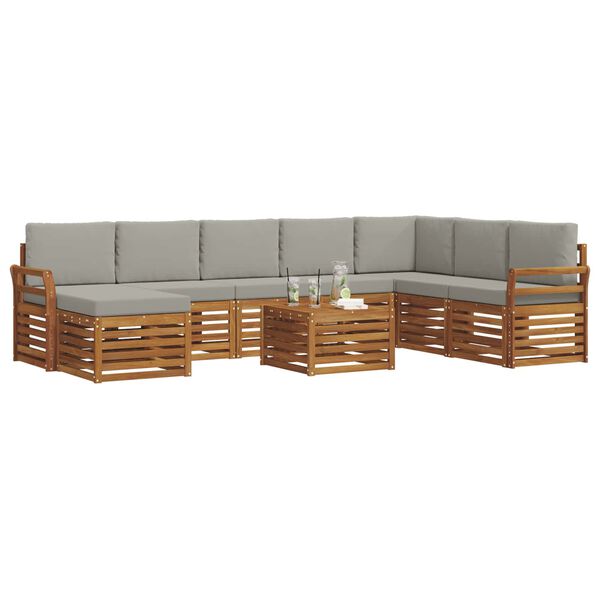 vidaXL Sofa-Sets 9 pcs Natuurlijk en Lichtgrijs Massief Acaciahout