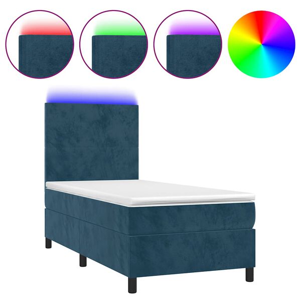 vidaXL Boxspring met matras en LED fluweel donkerblauw 80x200 cm