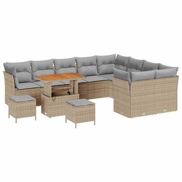 vidaXL Tuin Sofa Set met kussen met opslag 12 pcs beige en lichtgrijs