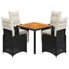 vidaXL 5-delige Bistroset met kussens poly rattan zwart