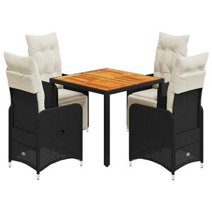 vidaXL 5-delige Bistroset met kussens poly rattan zwart