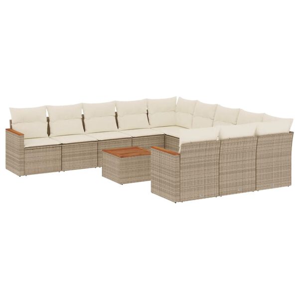 vidaXL 12-delige Loungeset met kussens poly rattan beige