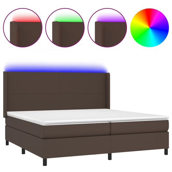 vidaXL Boxspring met matras en LED kunstleer bruin 200x200 cm