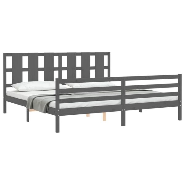 vidaXL Bedframe met hoofdbord massief hout grijs 200x200 cm