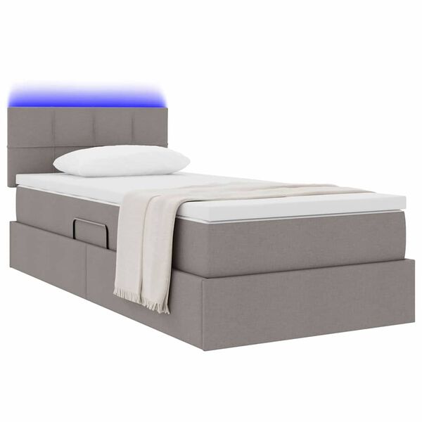 vidaXL Opbergbed met LED met matras met LED Taupe 90 x 190 cm Stof