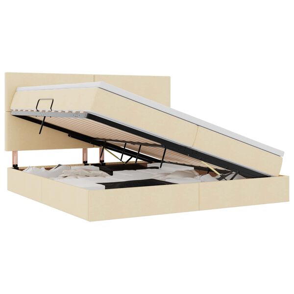 vidaXL Opbergbed met LED met matras Cr&egrave;me 200 x 200 cm Polyester