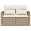 vidaXL Tuinbank 2-zits met kussens poly rattan beige
