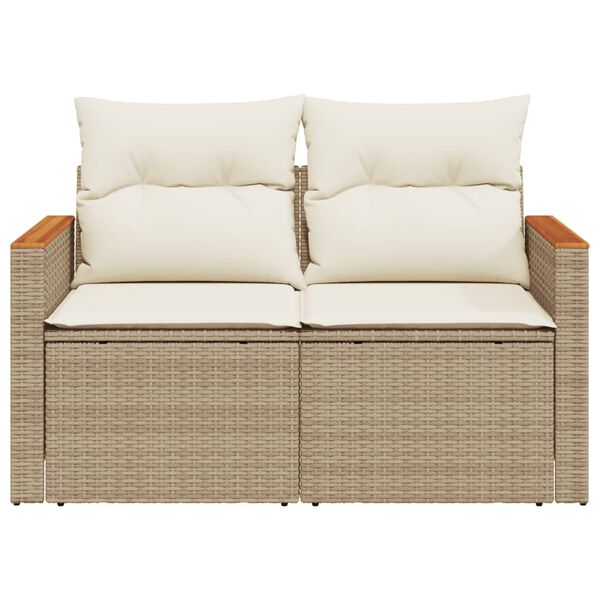 vidaXL Tuinbank 2-zits met kussens poly rattan beige